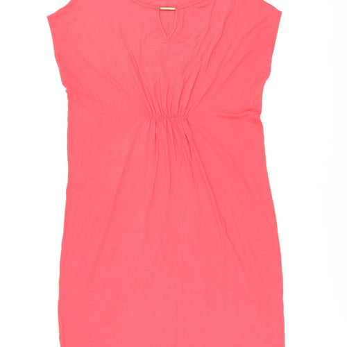 Marks and Spencer Womens Pink Viscose T-Shirt Dress Size 14 Boat Neck Pullover - Keyhole Neck