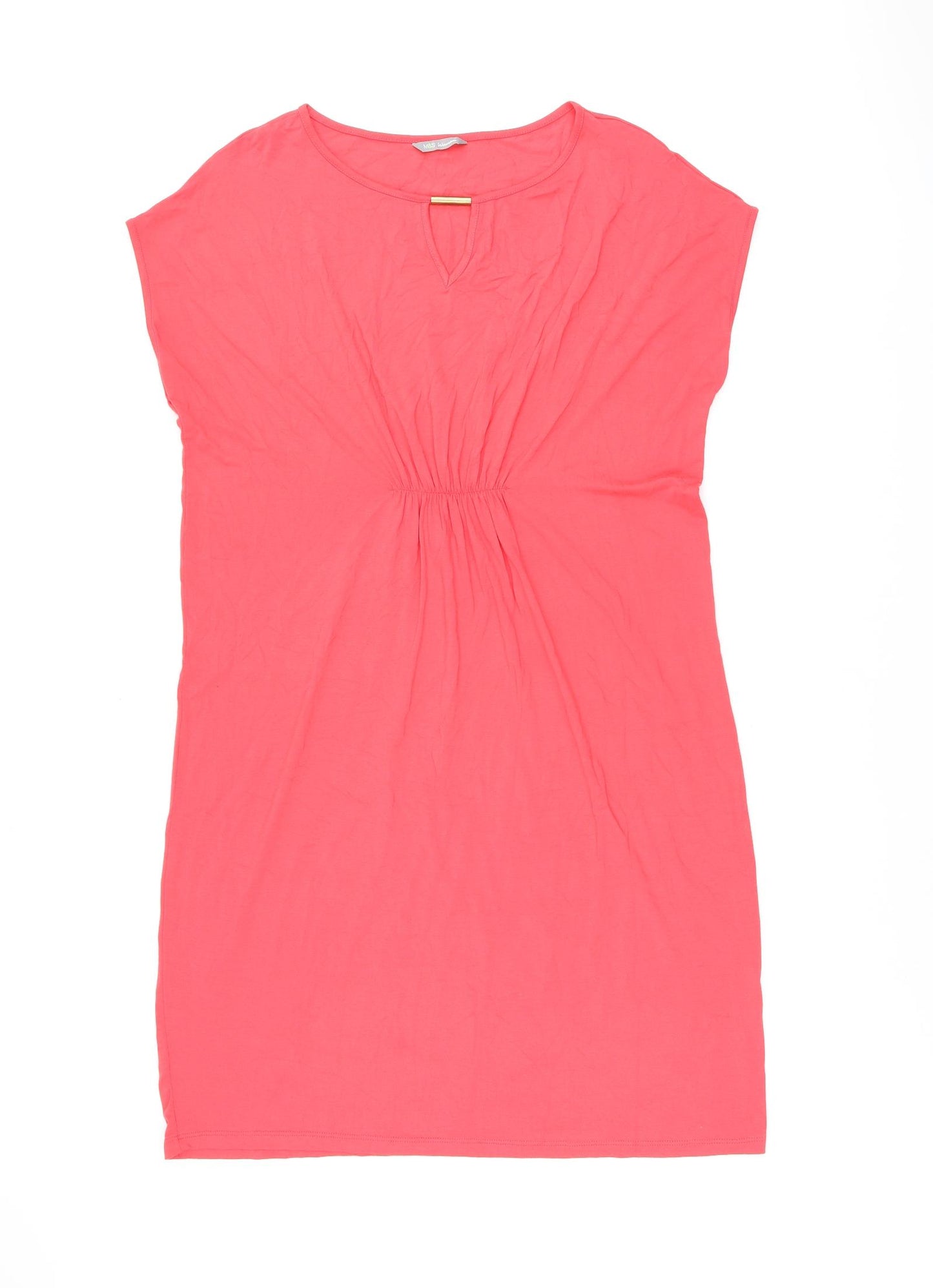 Marks and Spencer Womens Pink Viscose T-Shirt Dress Size 14 Boat Neck Pullover - Keyhole Neck