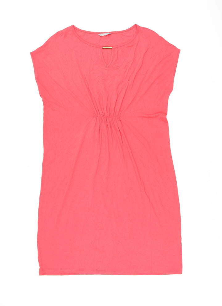 Marks and Spencer Womens Pink Viscose T-Shirt Dress Size 14 Boat Neck Pullover - Keyhole Neck