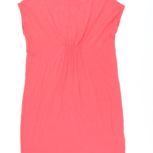 Marks and Spencer Womens Pink Viscose T-Shirt Dress Size 14 Boat Neck Pullover - Keyhole Neck