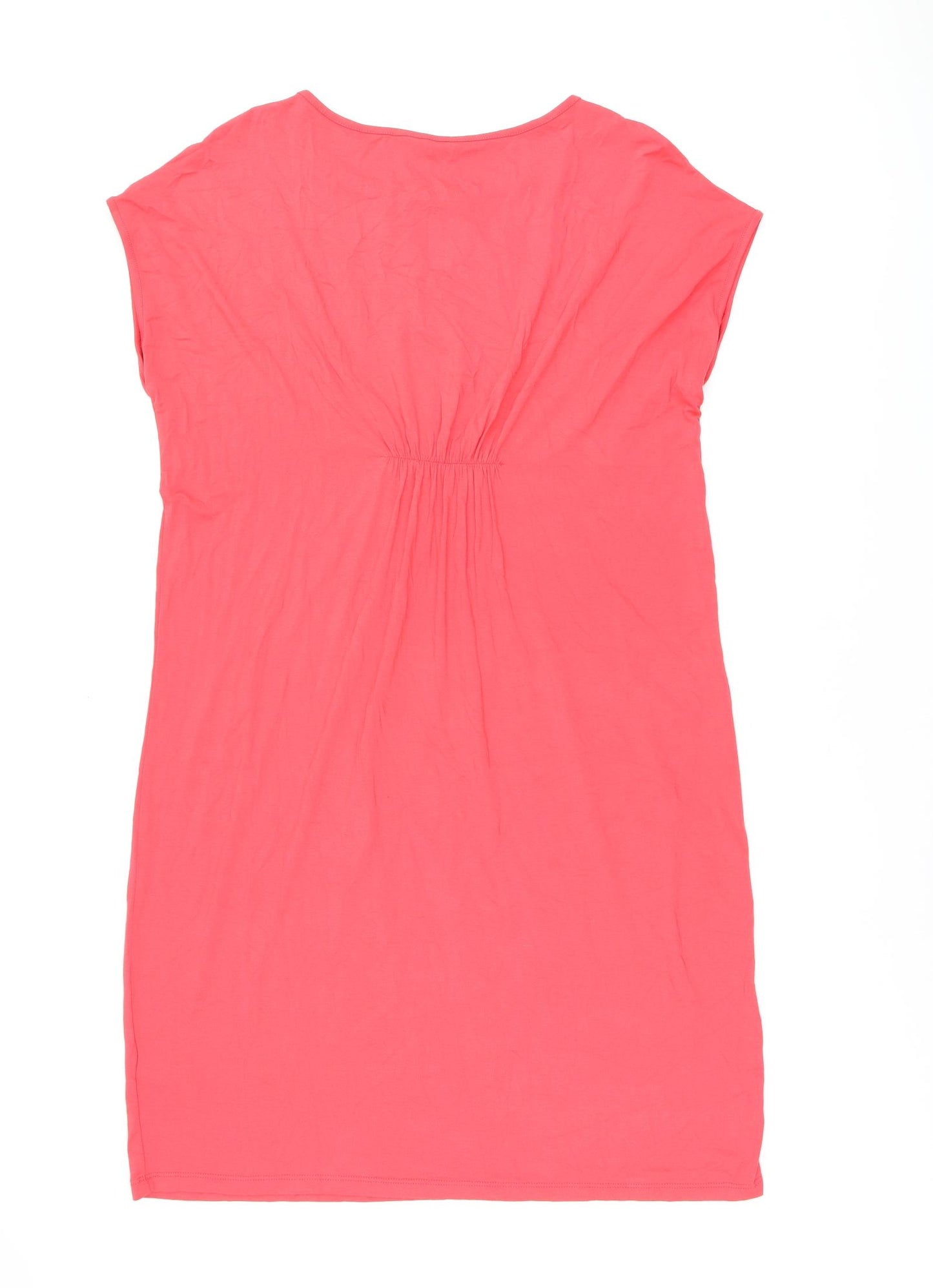 Marks and Spencer Womens Pink Viscose T-Shirt Dress Size 14 Boat Neck Pullover - Keyhole Neck