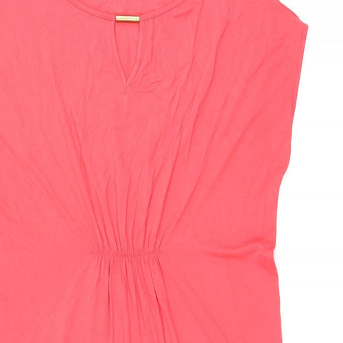 Marks and Spencer Womens Pink Viscose T-Shirt Dress Size 14 Boat Neck Pullover - Keyhole Neck