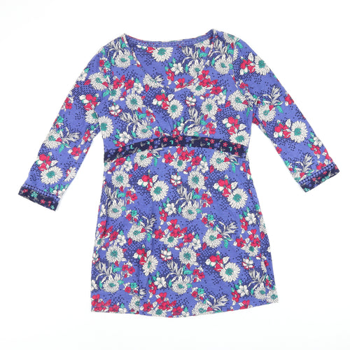 Marks and Spencer Womens Blue Floral Cotton Basic T-Shirt Size 10 V-Neck