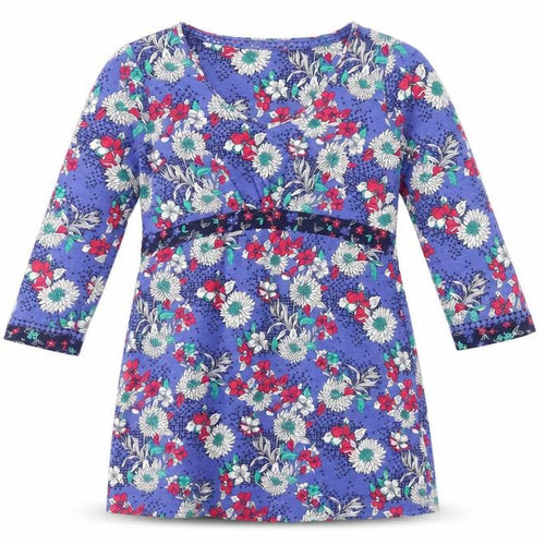 Marks and Spencer Womens Blue Floral Cotton Basic T-Shirt Size 10 V-Neck