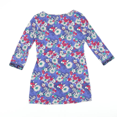 Marks and Spencer Womens Blue Floral Cotton Basic T-Shirt Size 10 V-Neck