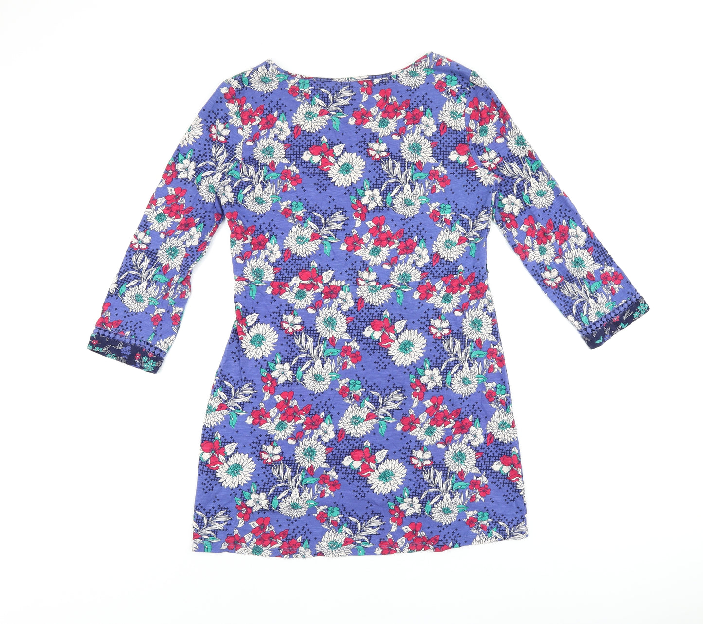 Marks and Spencer Womens Blue Floral Cotton Basic T-Shirt Size 10 V-Neck