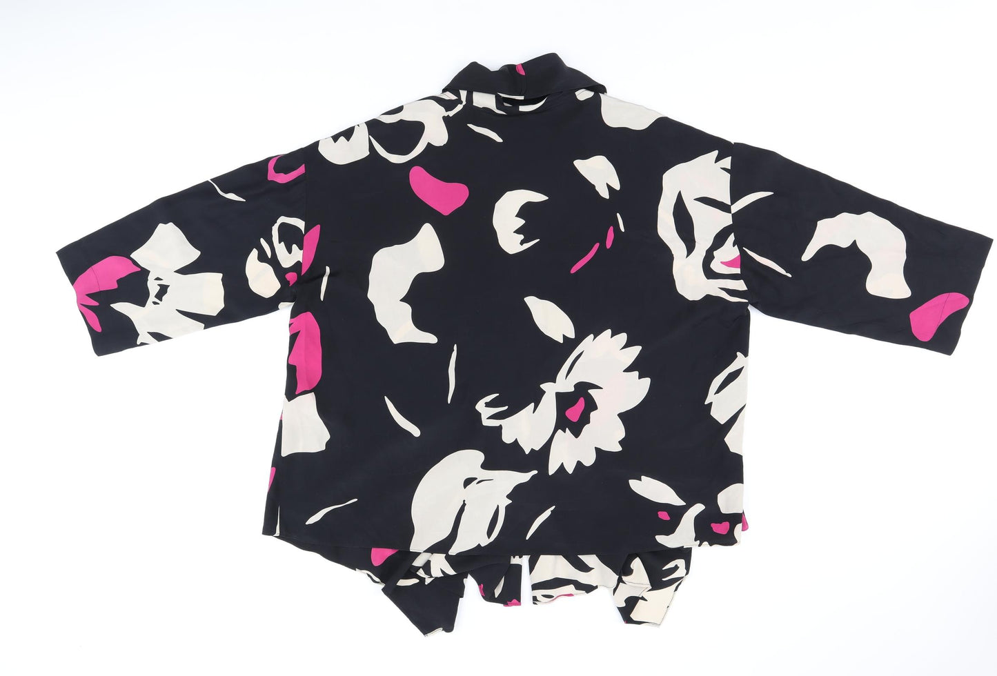 Windsmoor Womens Black Geometric Silk Kimono Blouse Size L Collared