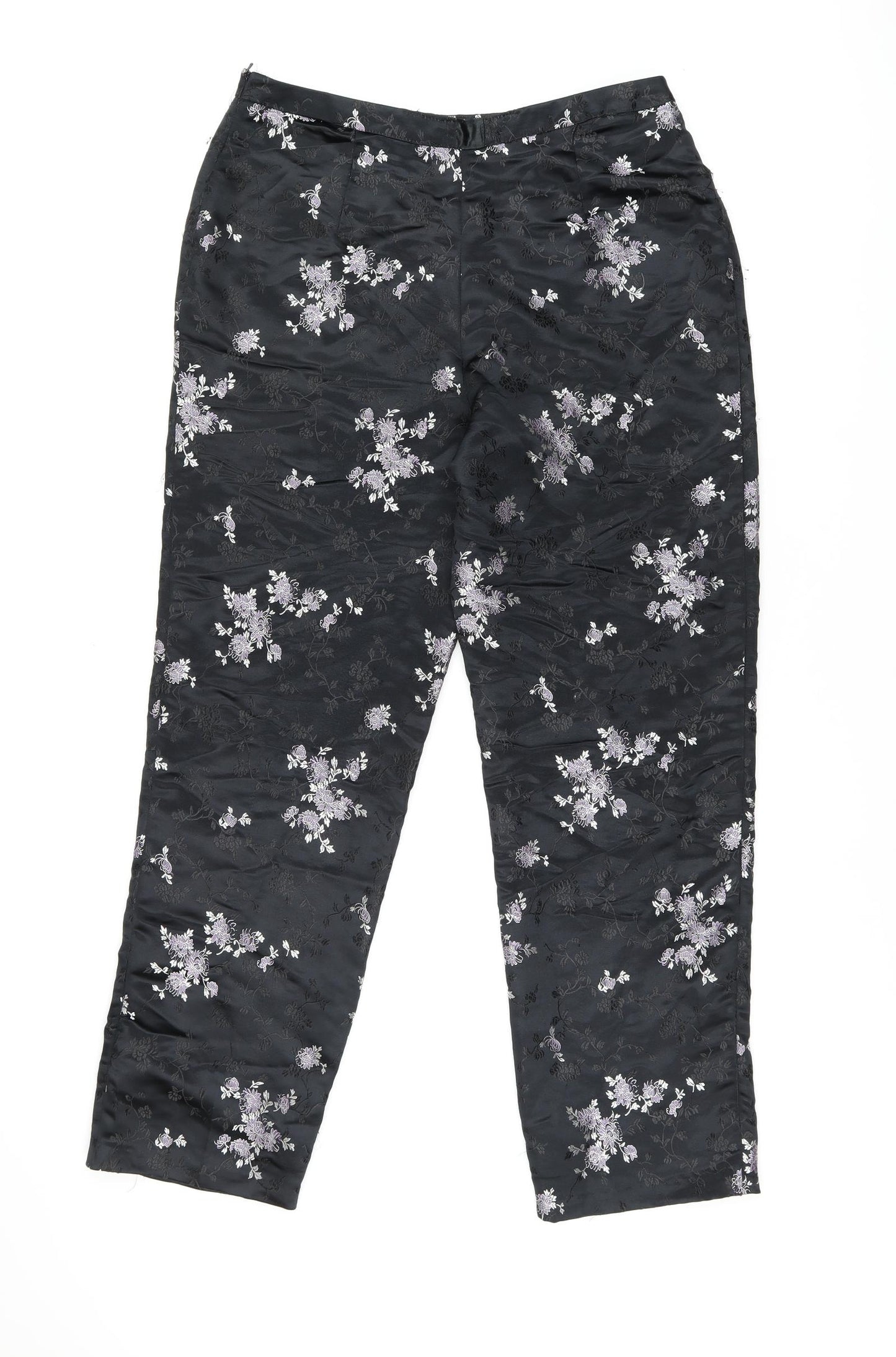 Kaliko Womens Black Floral Polyester Trousers Size 14 L28 in Regular Zip