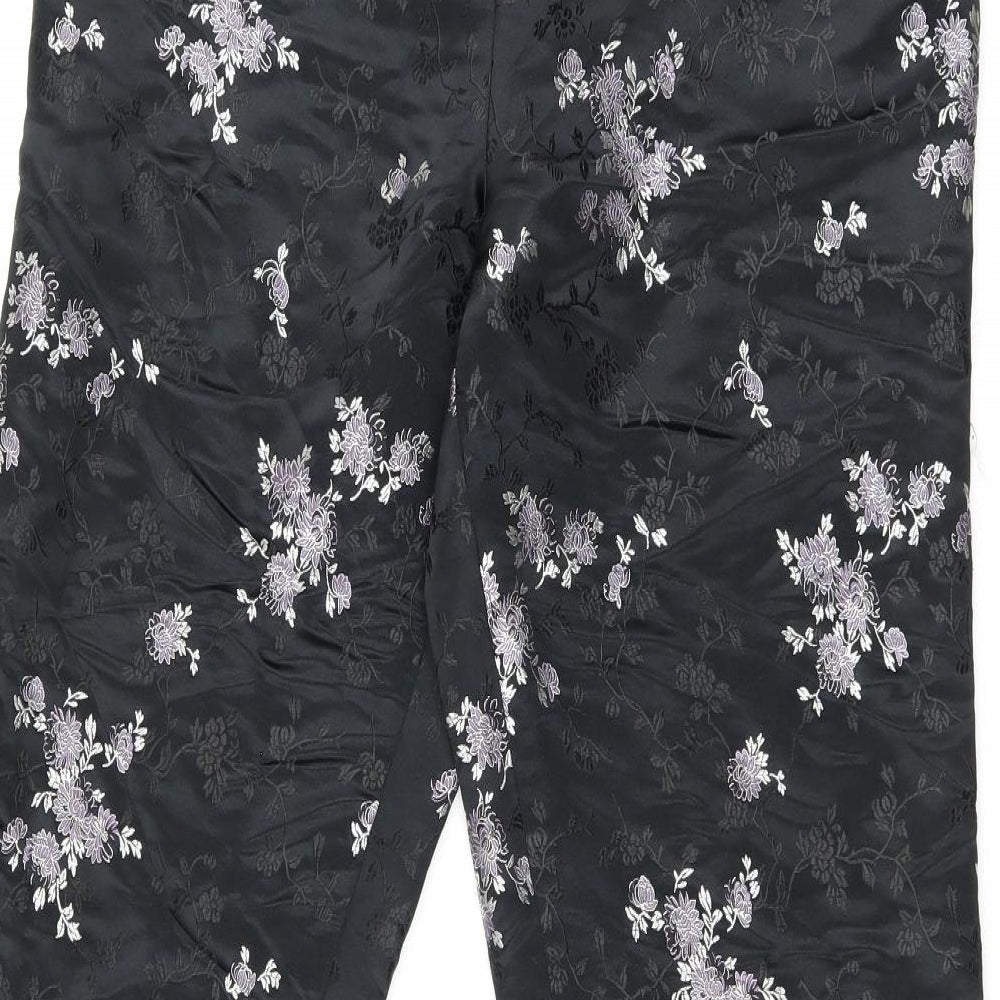 Kaliko Womens Black Floral Polyester Trousers Size 14 L28 in Regular Zip