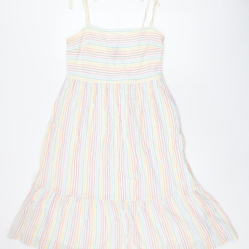 Gap Womens White Striped Cotton Tank Dress Size M Square Neck Zip