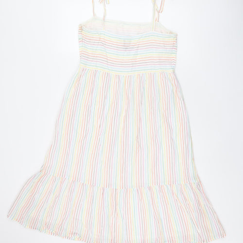 Gap Womens White Striped Cotton Tank Dress Size M Square Neck Zip