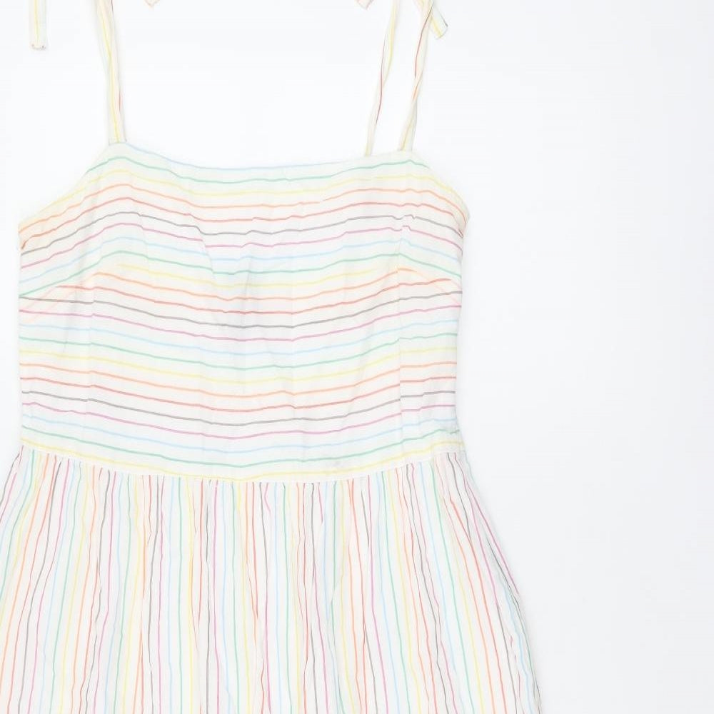 Gap Womens White Striped Cotton Tank Dress Size M Square Neck Zip