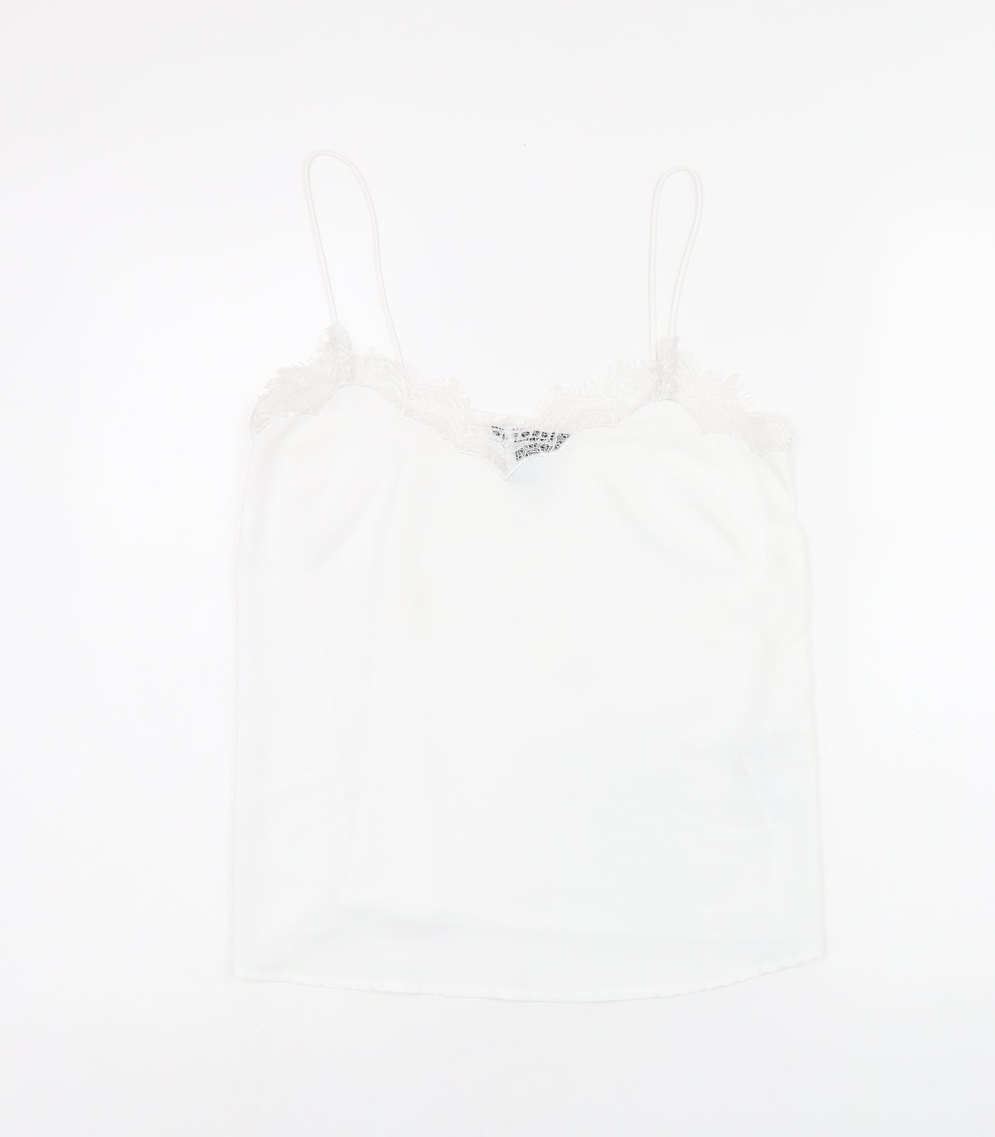New Look Womens White Polyester Camisole Tank Size 8 V-Neck - Lace Neckline