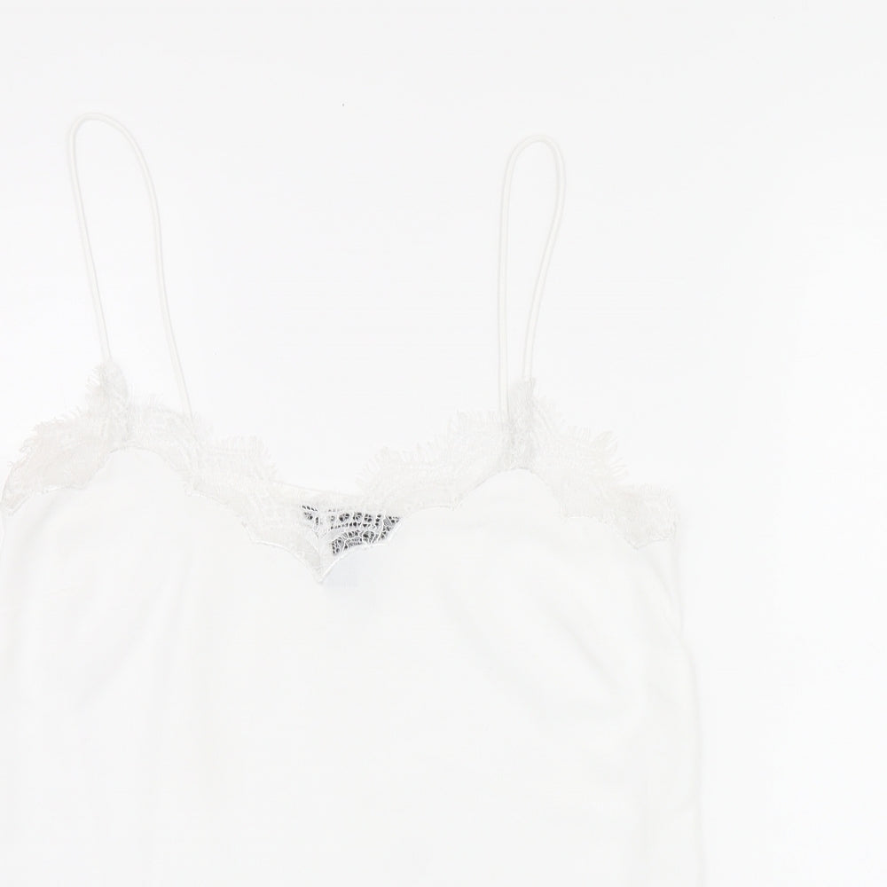 New Look Womens White Polyester Camisole Tank Size 8 V-Neck - Lace Neckline
