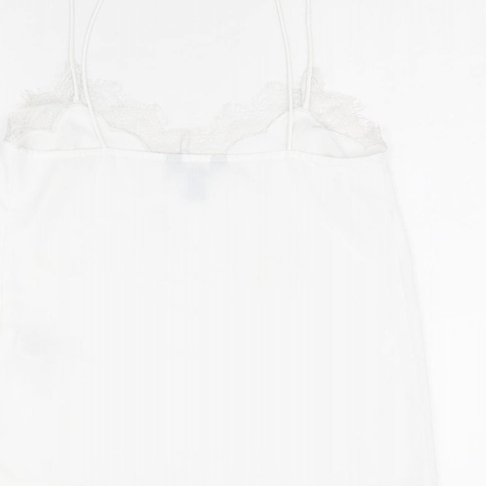 New Look Womens White Polyester Camisole Tank Size 8 V-Neck - Lace Neckline