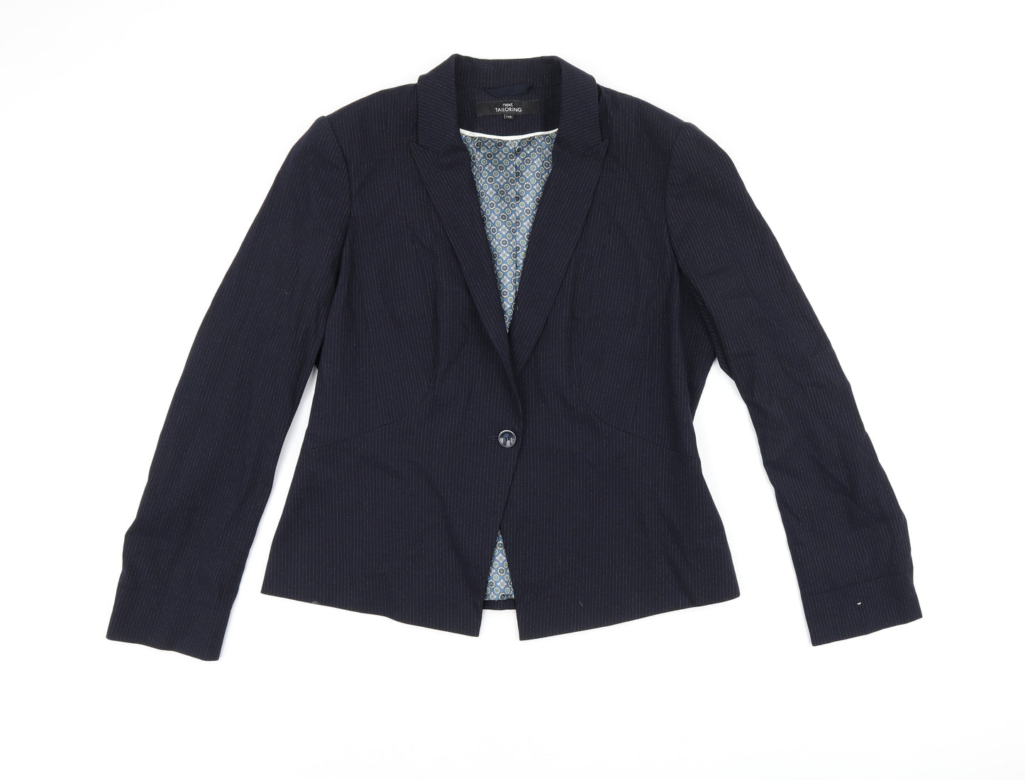 NEXT Womens Black Pinstripe Polyester Jacket Suit Jacket Size 14