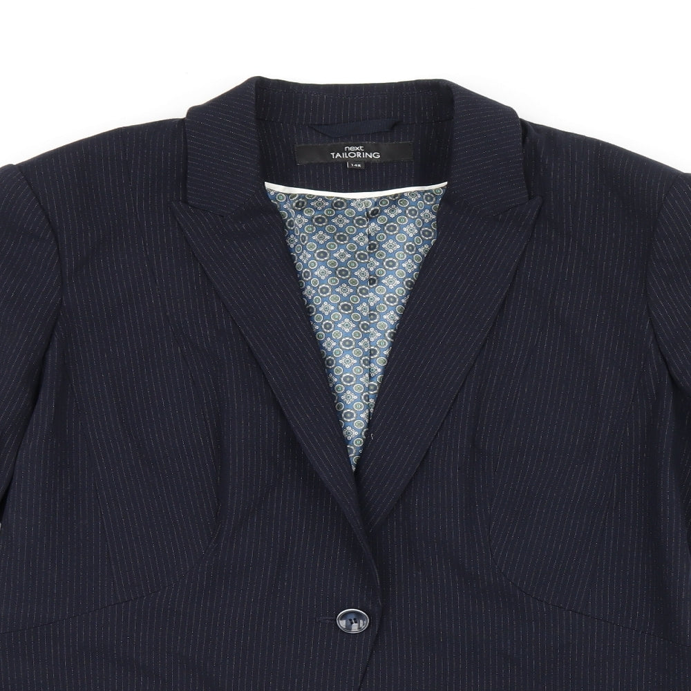 NEXT Womens Black Pinstripe Polyester Jacket Suit Jacket Size 14