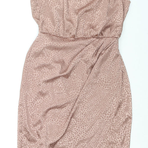 New Look Womens Beige Geometric Polyester Wrap Dress Size 10 Halter Tie