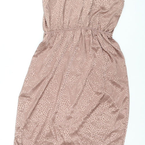 New Look Womens Beige Geometric Polyester Wrap Dress Size 10 Halter Tie
