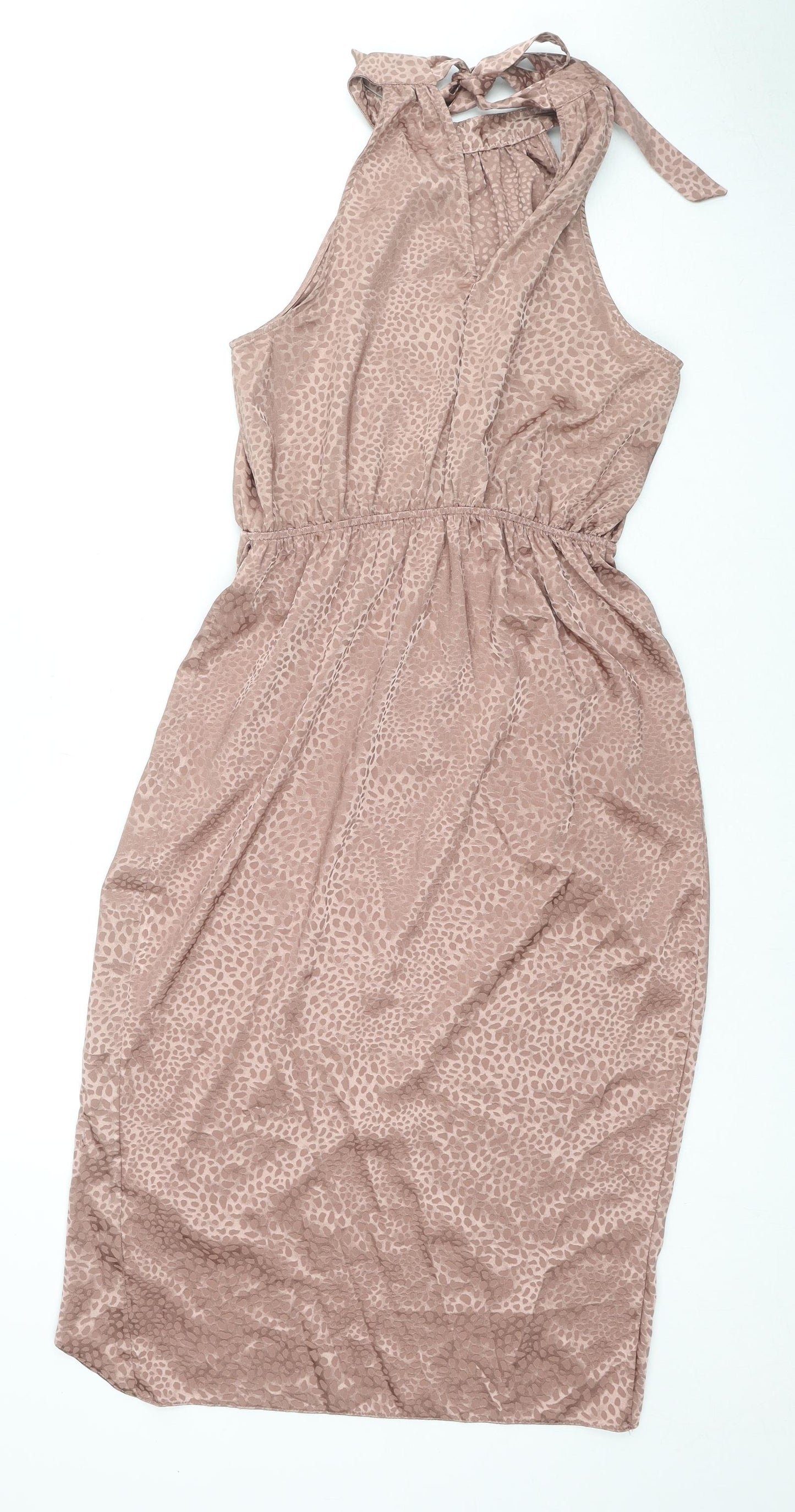 New Look Womens Beige Geometric Polyester Wrap Dress Size 10 Halter Tie