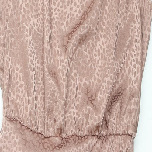 New Look Womens Beige Geometric Polyester Wrap Dress Size 10 Halter Tie