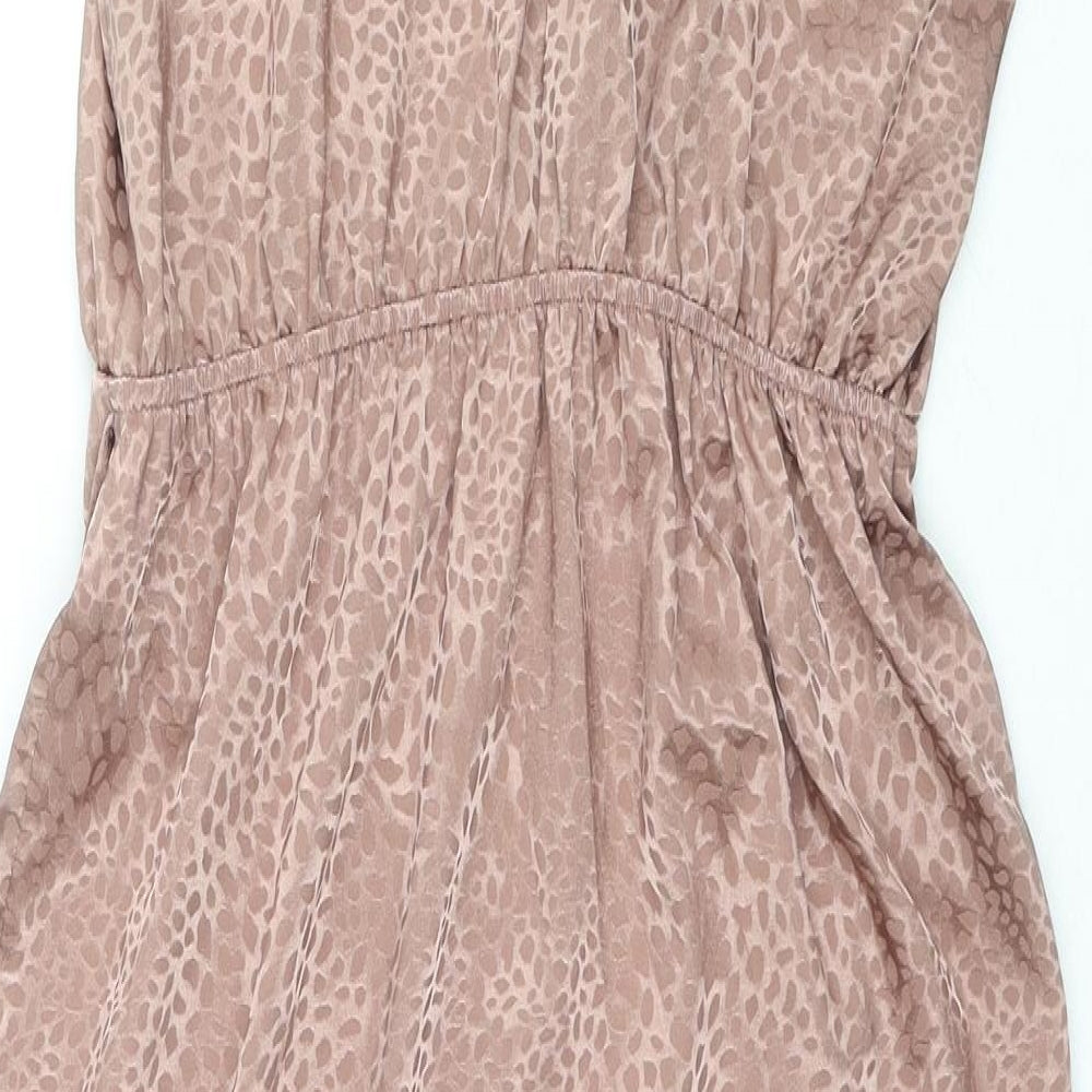 New Look Womens Beige Geometric Polyester Wrap Dress Size 10 Halter Tie