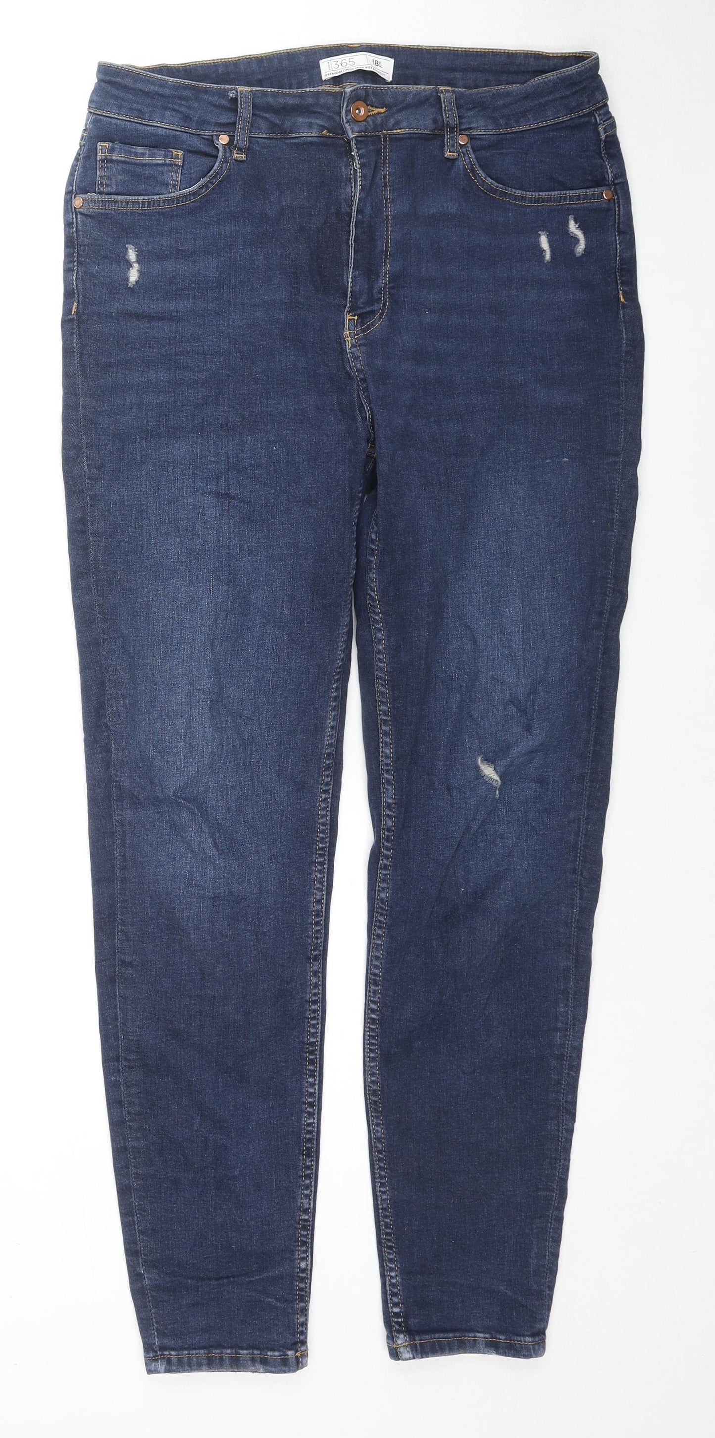 365 Denim Womens Blue Cotton Straight Jeans Size 18 L30 in Regular Zip