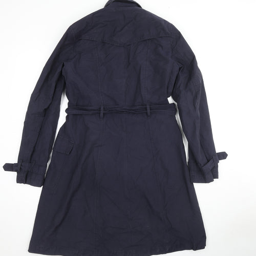 Jigsaw Womens Blue Trench Coat Coat Size 12 Button