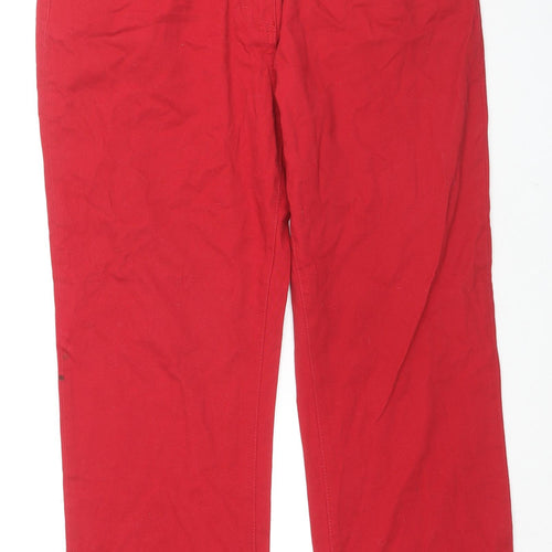 Damart Womens Red Cotton Trousers Size 12 L26 in Regular Zip