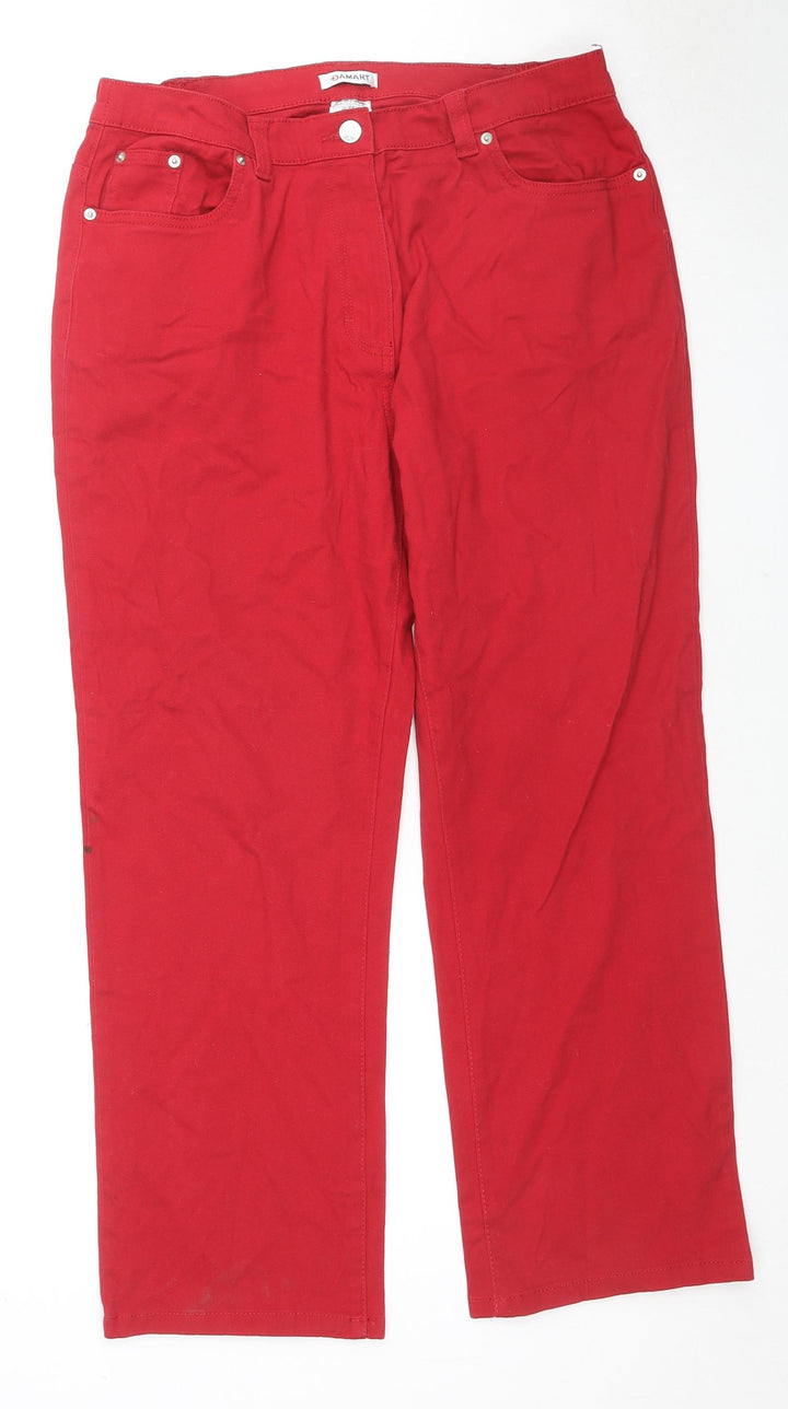 Damart Womens Red Cotton Trousers Size 12 L26 in Regular Zip