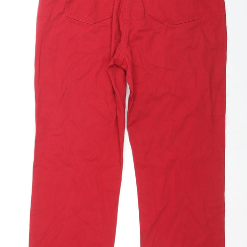 Damart Womens Red Cotton Trousers Size 12 L26 in Regular Zip