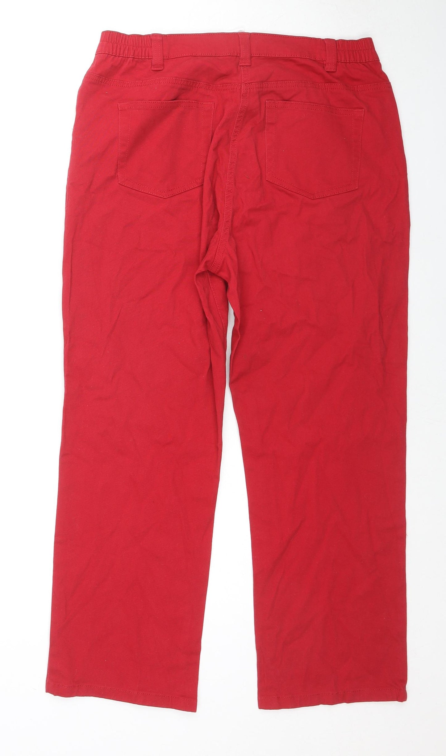 Damart Womens Red Cotton Trousers Size 12 L26 in Regular Zip