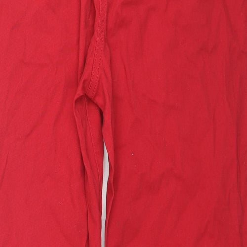 Damart Womens Red Cotton Trousers Size 12 L26 in Regular Zip