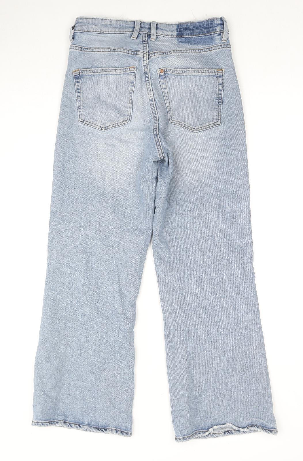 H&M Womens Blue Cotton Wide-Leg Jeans Size 28 in L26 in Regular Zip
