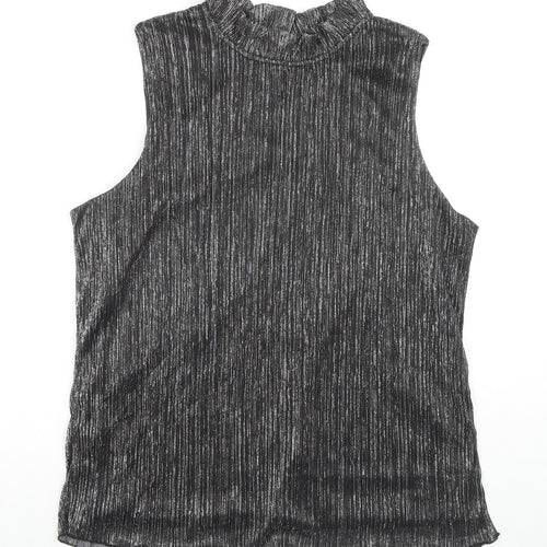 Adiva Womens Black Striped Polyester Basic Tank Size L Round Neck