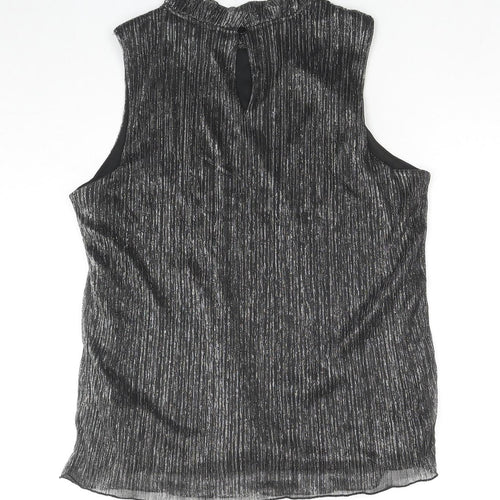 Adiva Womens Black Striped Polyester Basic Tank Size L Round Neck