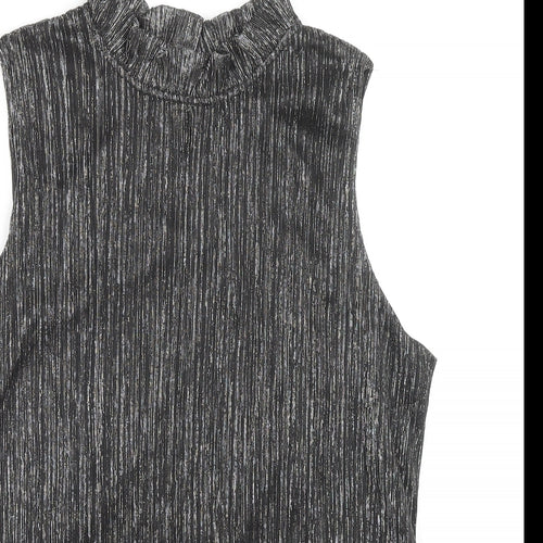 Adiva Womens Black Striped Polyester Basic Tank Size L Round Neck