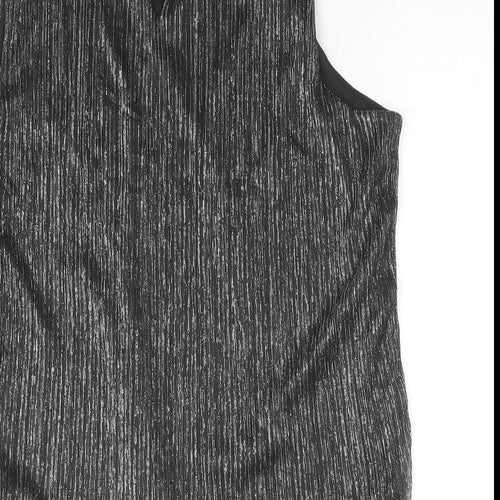 Adiva Womens Black Striped Polyester Basic Tank Size L Round Neck