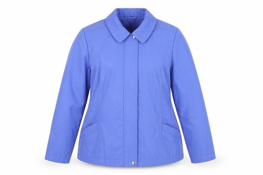 Front view of Bonmarché women’s blue jacket, size M, zip