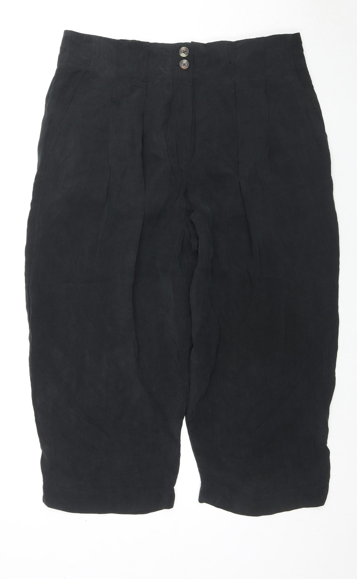 Per Una Womens Black Cupro Culotte Shorts Size 16 L19 in Regular Zip