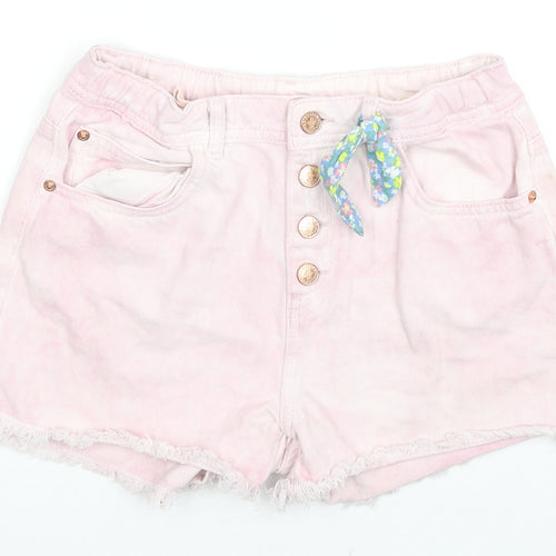 Marks and Spencer Girls Pink Cotton Hot Pants Shorts Size 11-12 Years L3 in Regular Zip - Tie-dye