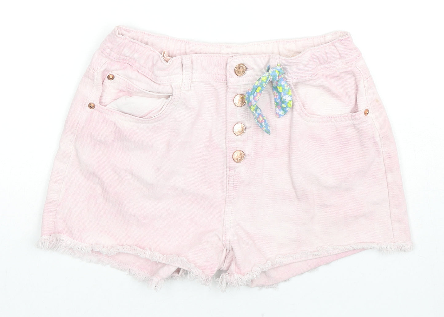 Marks and Spencer Girls Pink Cotton Hot Pants Shorts Size 11-12 Years L3 in Regular Zip - Tie-dye