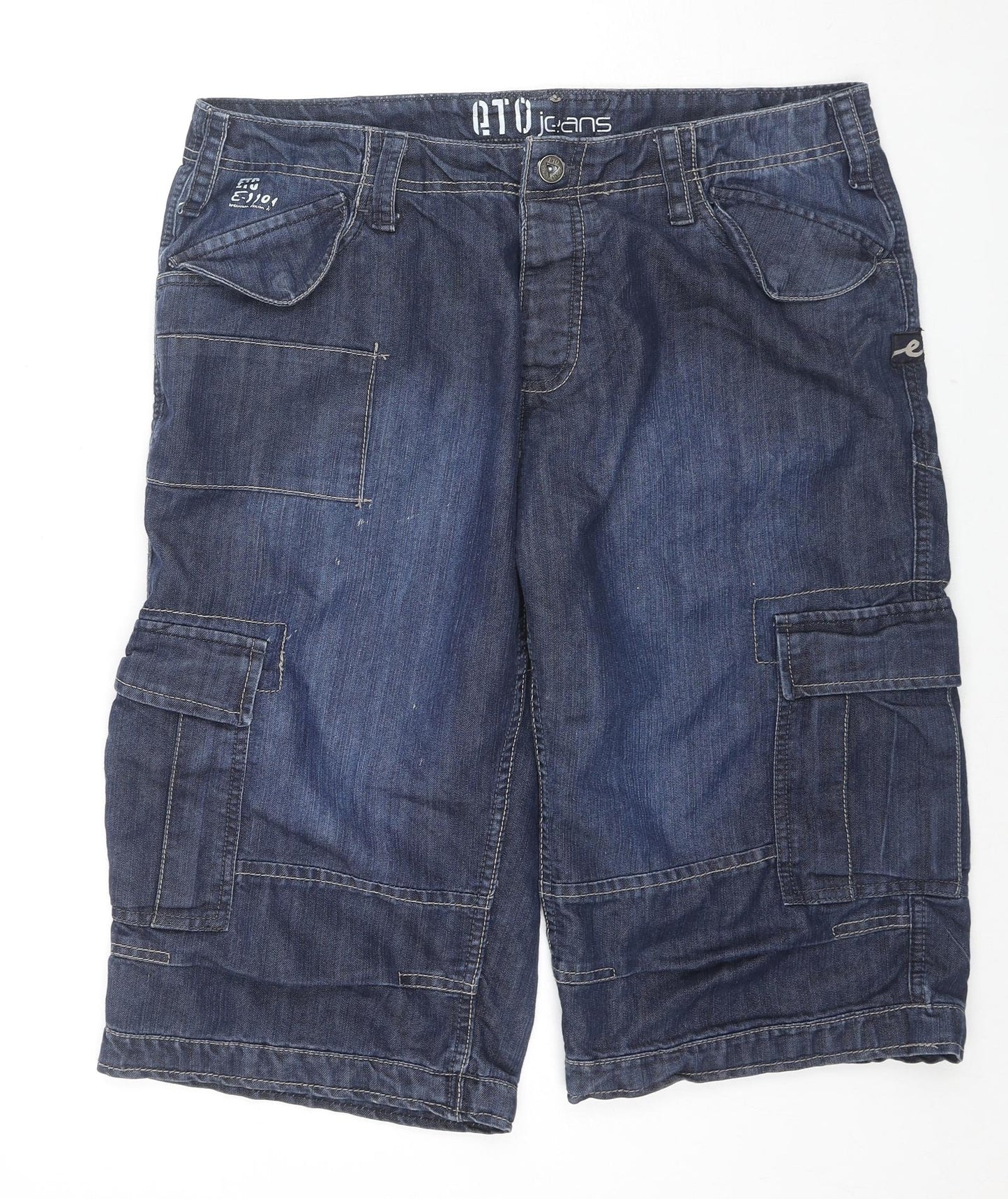 Eto Jeans Mens Blue Cotton Cargo Shorts Size 36 in L16 in Regular Zip