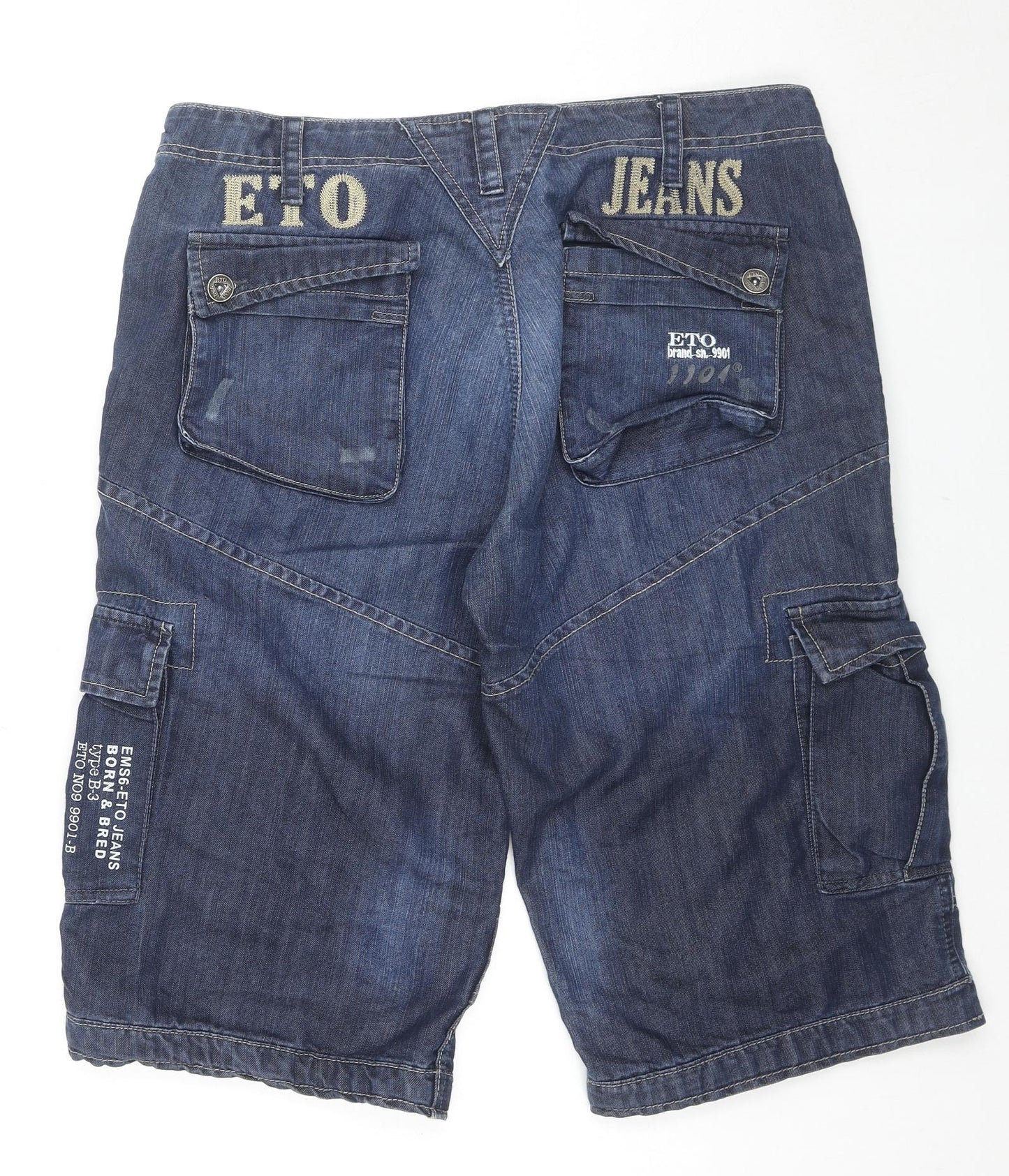 Eto Jeans Mens Blue Cotton Cargo Shorts Size 36 in L16 in Regular Zip