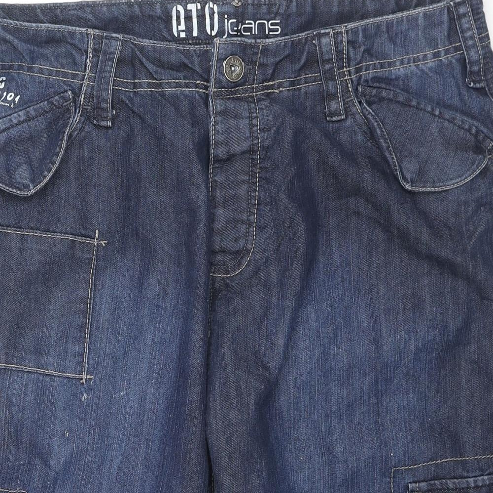 Eto Jeans Mens Blue Cotton Cargo Shorts Size 36 in L16 in Regular Zip