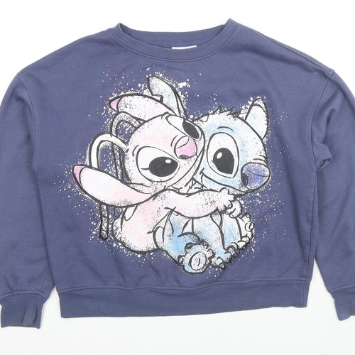 Disney Womens Blue Cotton Pullover Hoodie Size 10 Pullover - Stitch & Angel, Size 10-12