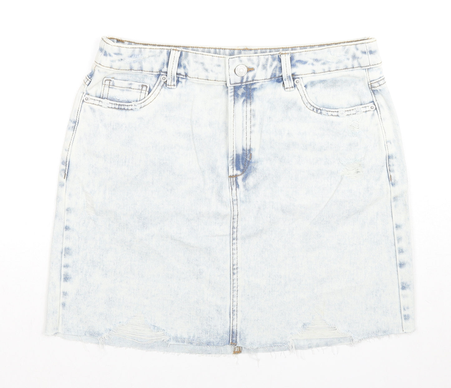 F&F Womens Blue Cotton A-Line Skirt Size 10 Zip
