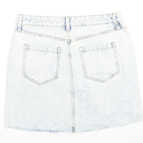 F&F Womens Blue Cotton A-Line Skirt Size 10 Zip