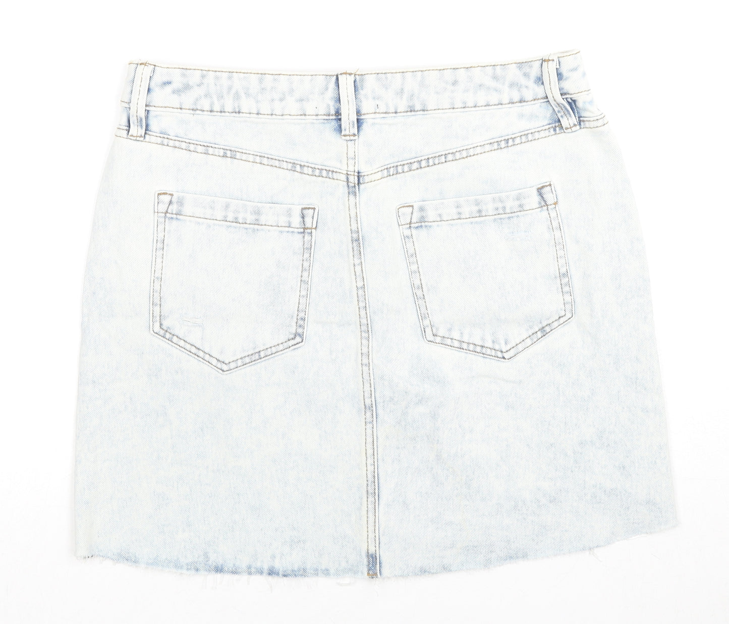 F&F Womens Blue Cotton A-Line Skirt Size 10 Zip