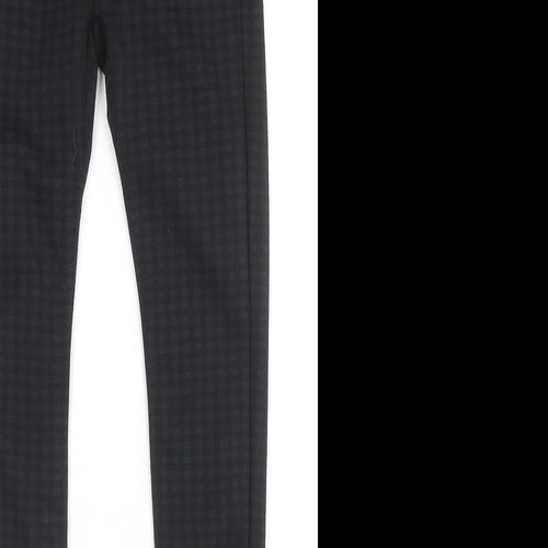Denim & Co. Womens Black Check Polyester Trousers Size 6 L28 in Regular Zip